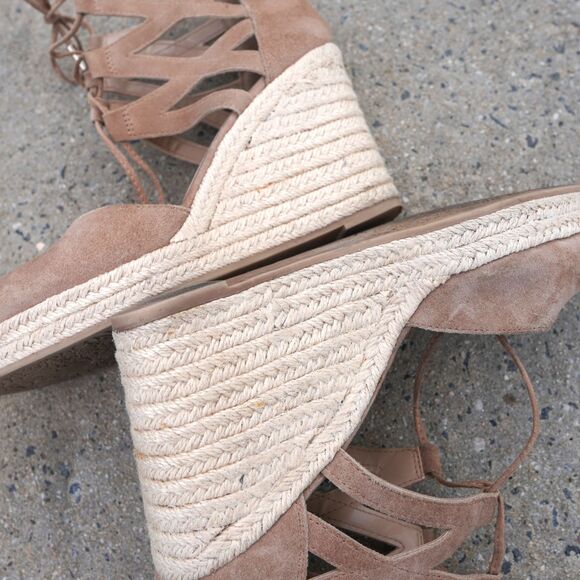 Michael Shannon Shondra Tan Suede Espadrille Wedge Sandals Lace Up Size 10 - Picture 12 of 12